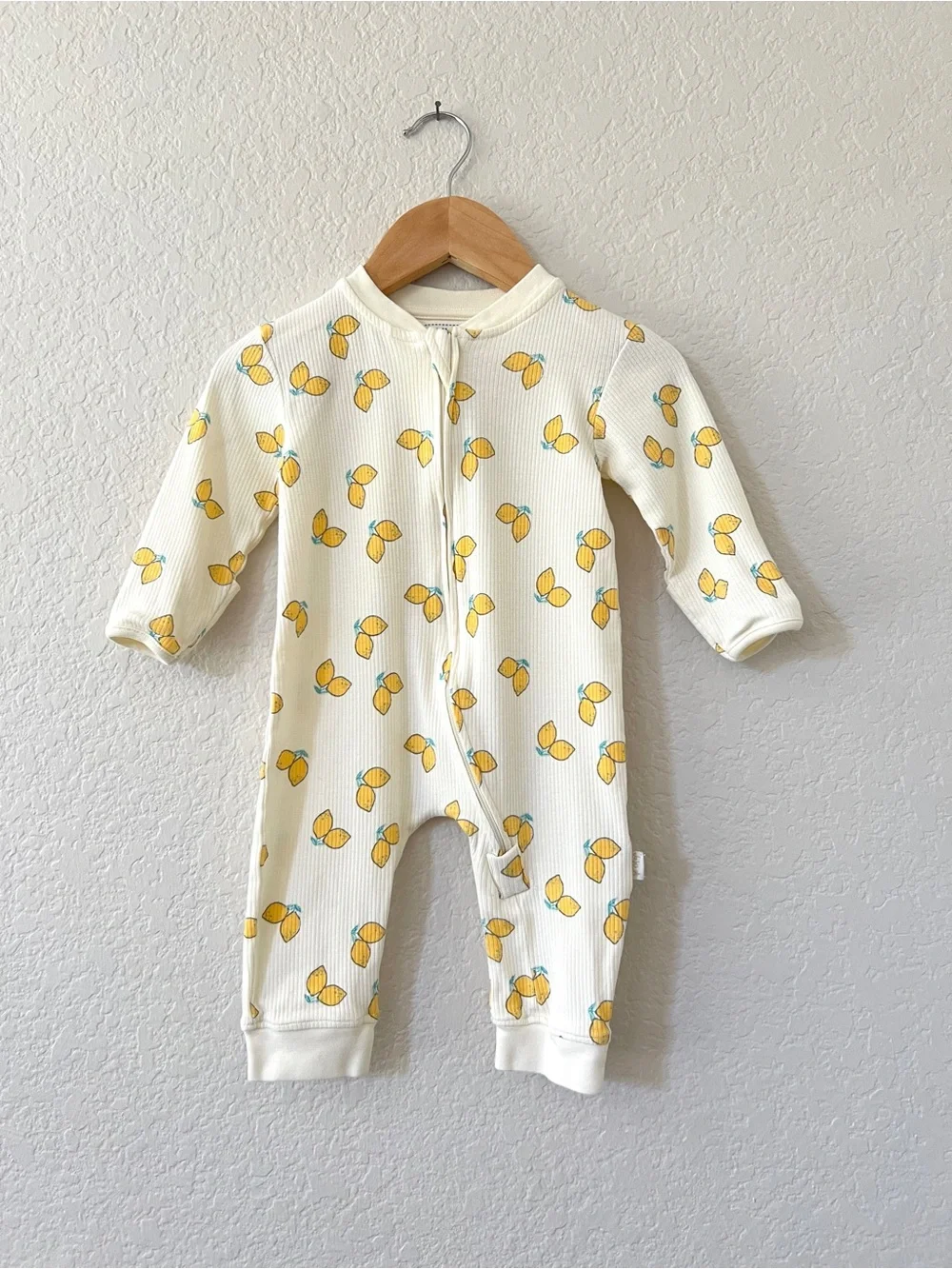 JoJo Maman Bebe Baby 3-6M Cream Lemon Print Ribbed Footless Sleepsuit Romper